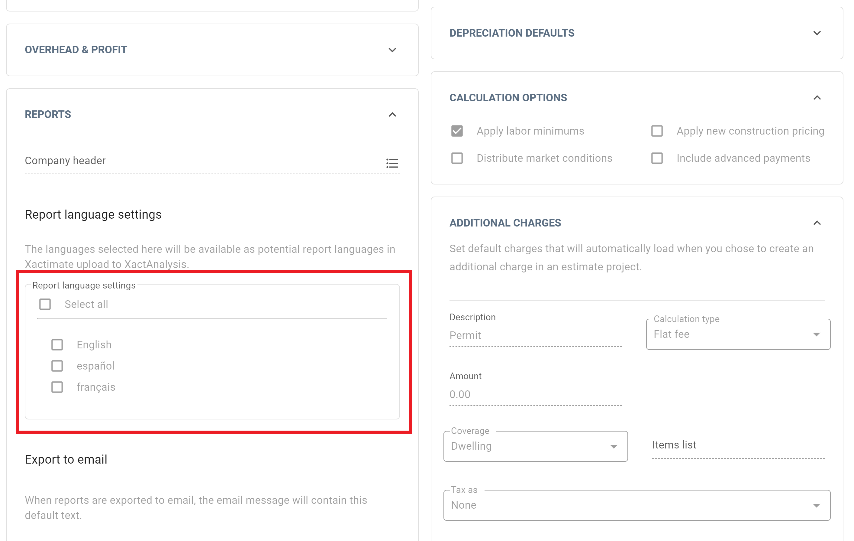 Language packs selection box inside of Reports