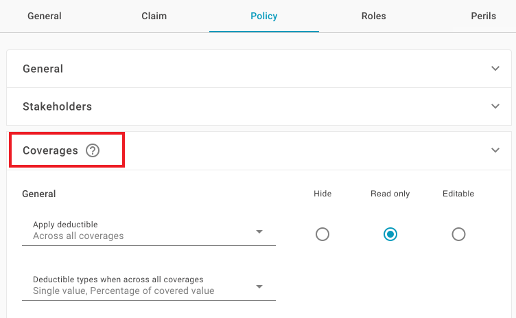 Click Coverages in the Policy tab.