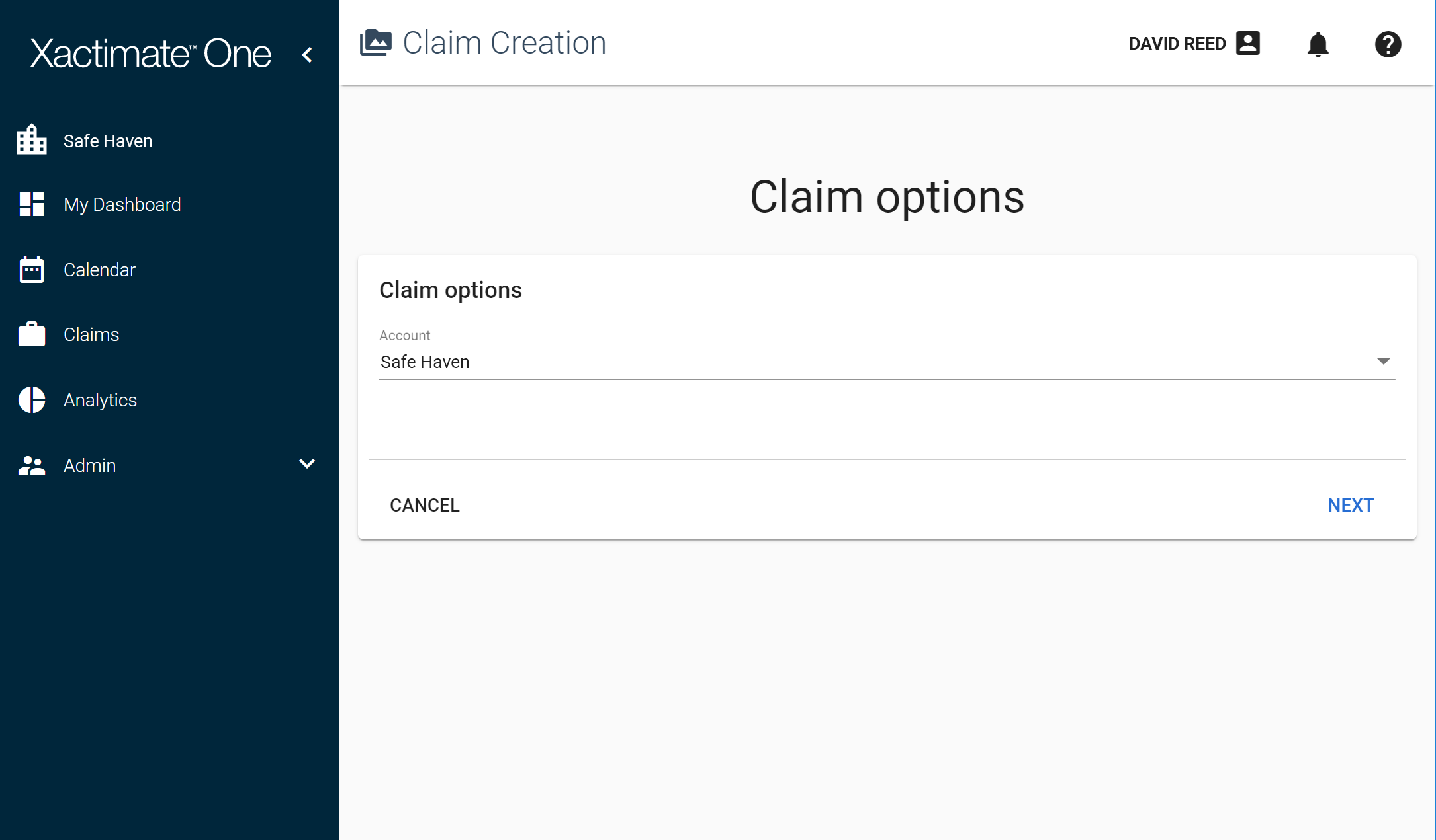 The Claim Options page