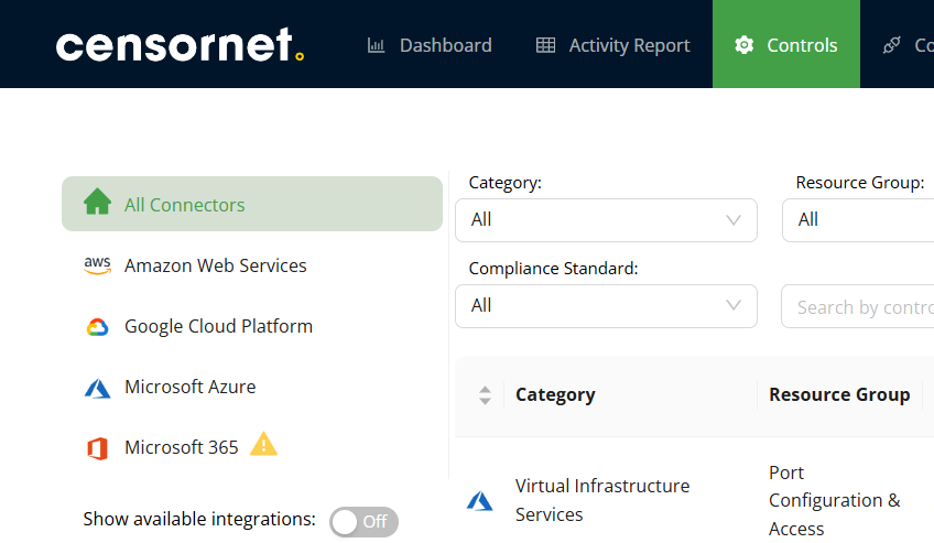 Connectors sidebar menu