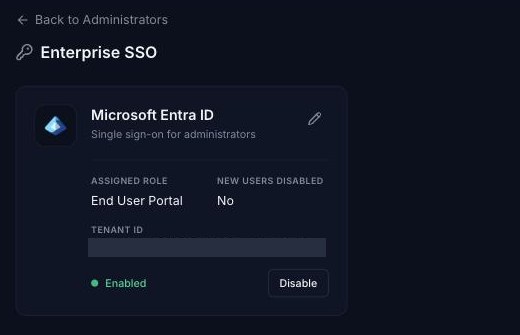 Enterprise SSO page with the Microsoft Entra ID card
