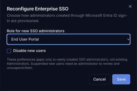 Reconfigure Enterprise SSO dialog