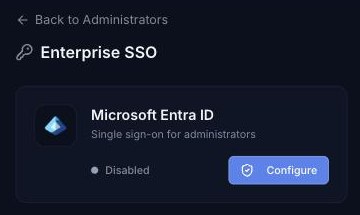 Microsoft Entra ID card showing Disabled with a Configure button
