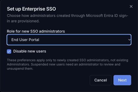 Set up Enterprise SSO dialog