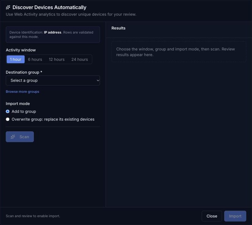 Discover Devices Automatically dialog
