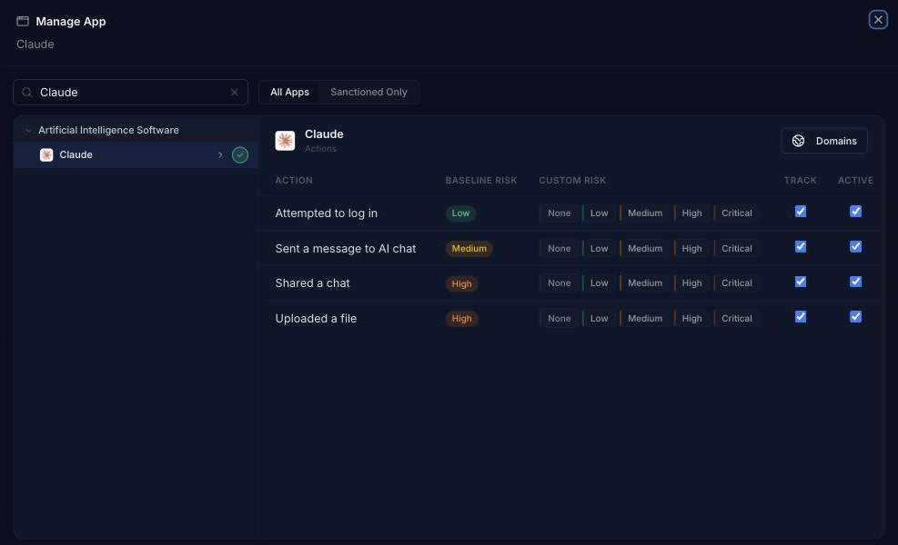 Manage App panel