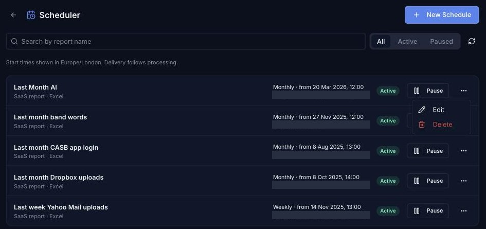 Scheduler page