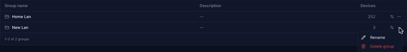 Group menu with Rename and Delete group