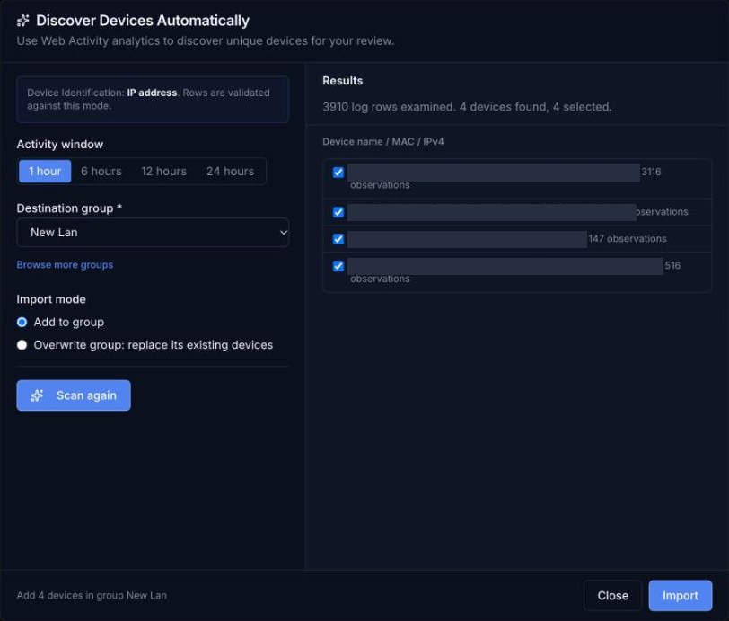Discover results listing the devices found