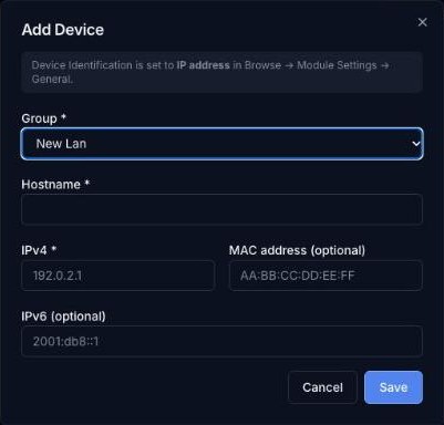 Add Device dialog