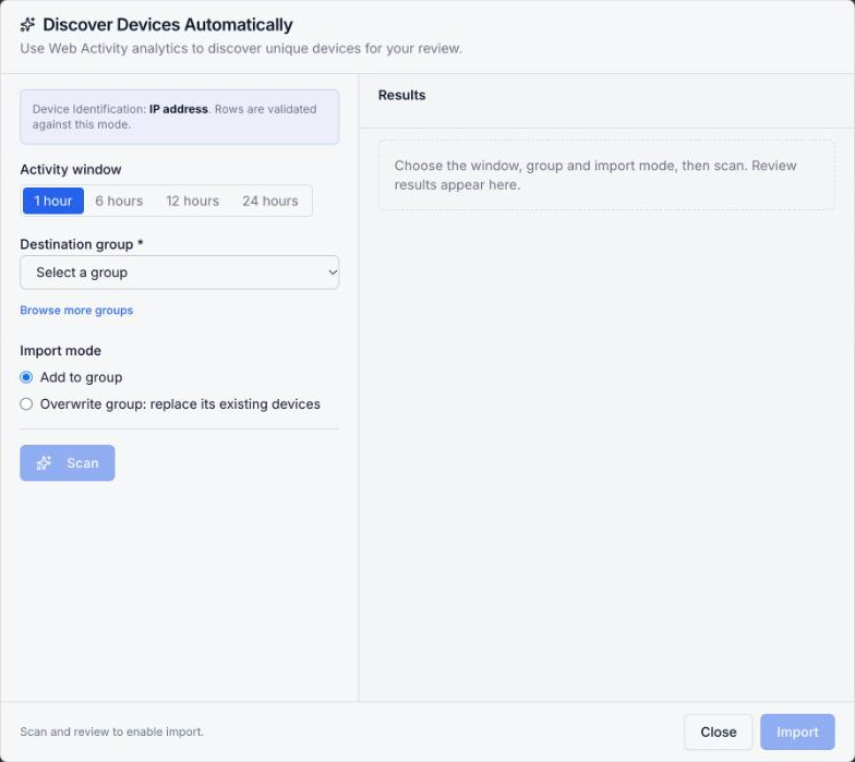 Discover Devices Automatically dialog