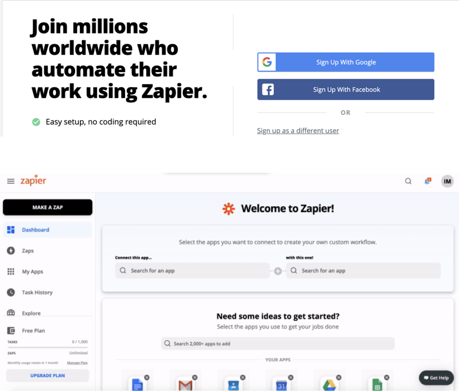 Zapier Welcome Screen