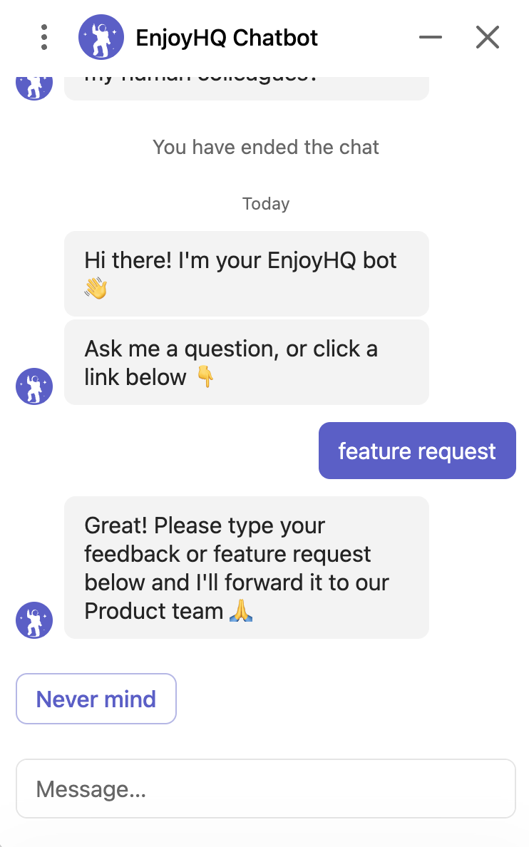 An image of an EnjoyHQ chatbot conversation