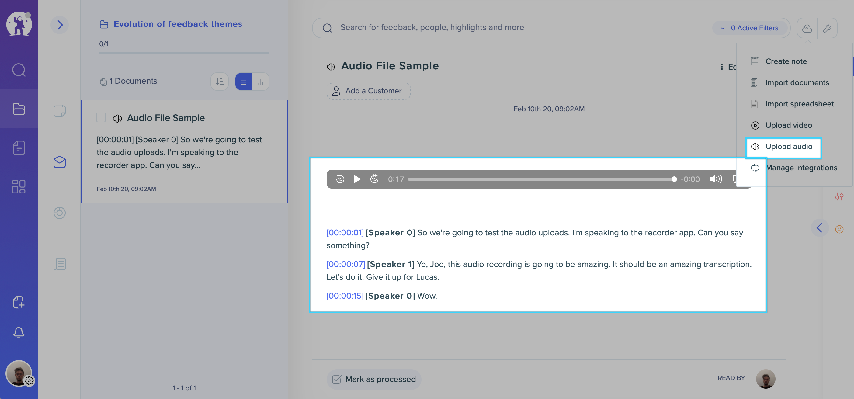 transcribing mpg files in just press record