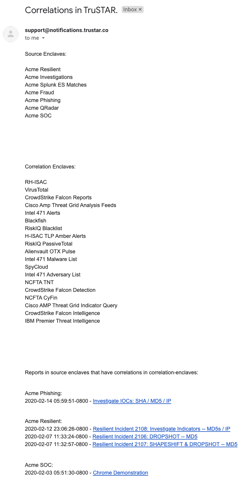 Figure-1: Example correlation email summary