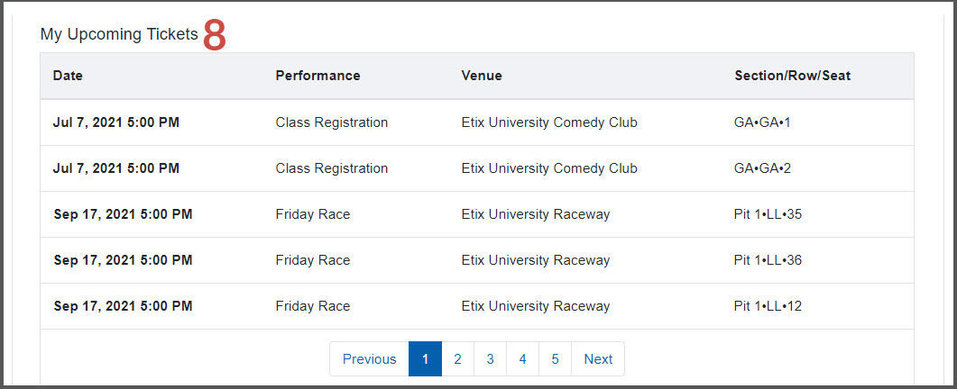 Upcoming Tickets: Lists of all of your upcoming tickets that are fully paid with your most recent upcoming tickets at the top. If you are renewing from last year, you may still see tickets from last season at the top of this list if some performances yet haven’t occurred.