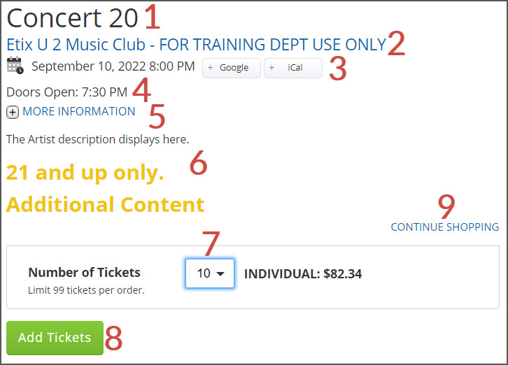 Performance Sales Link Cart Tickets