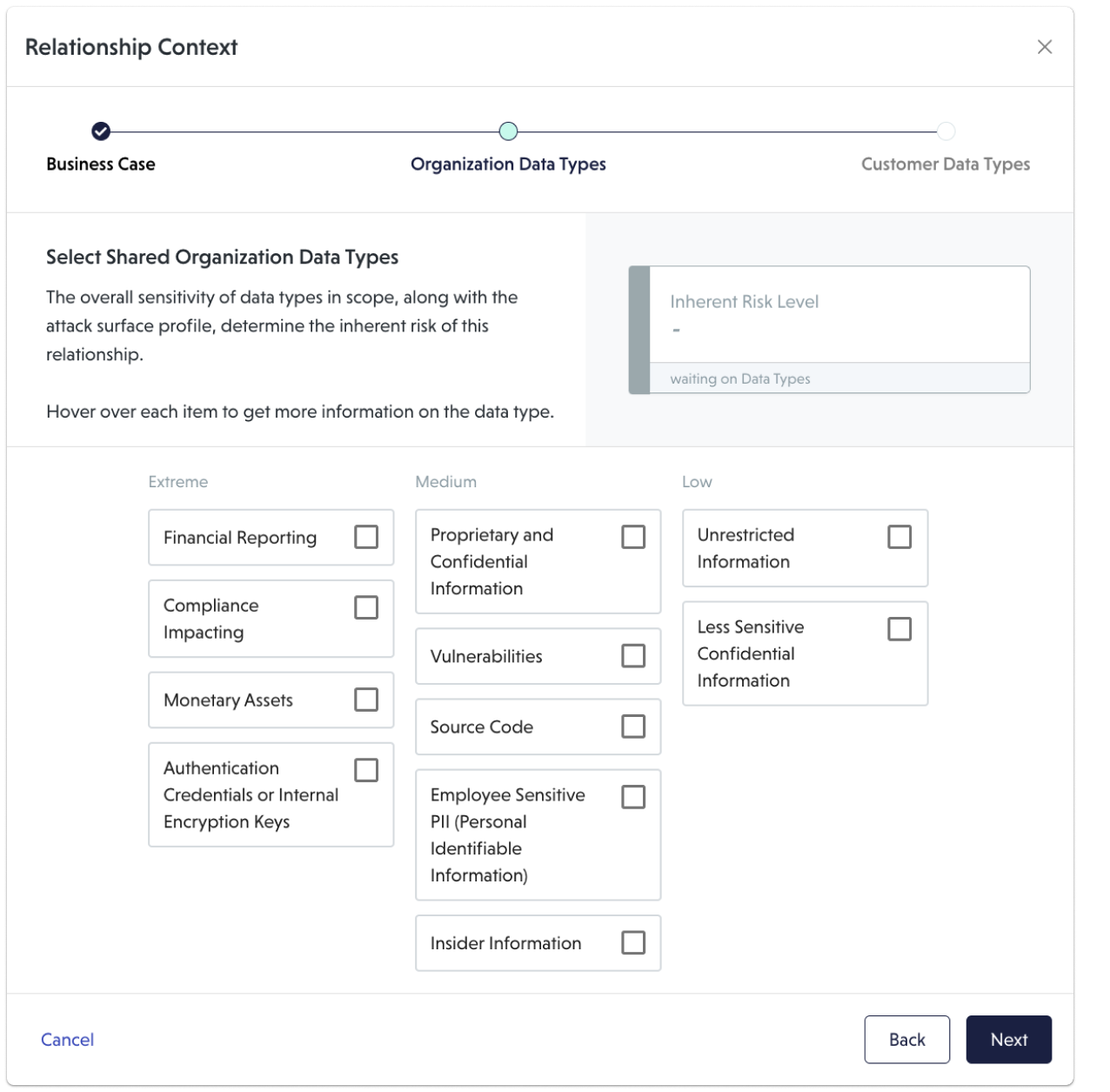 This context pop up displays the data types options