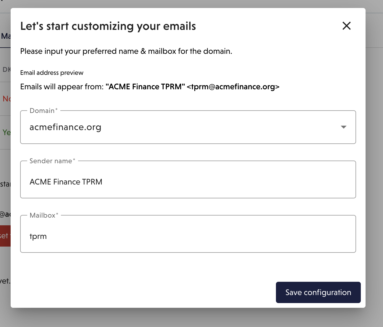 An example of the email address editing pop-up. 