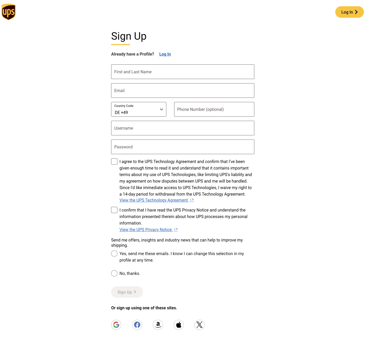 A screenshot of a sign up form
          
          Description automatically generated