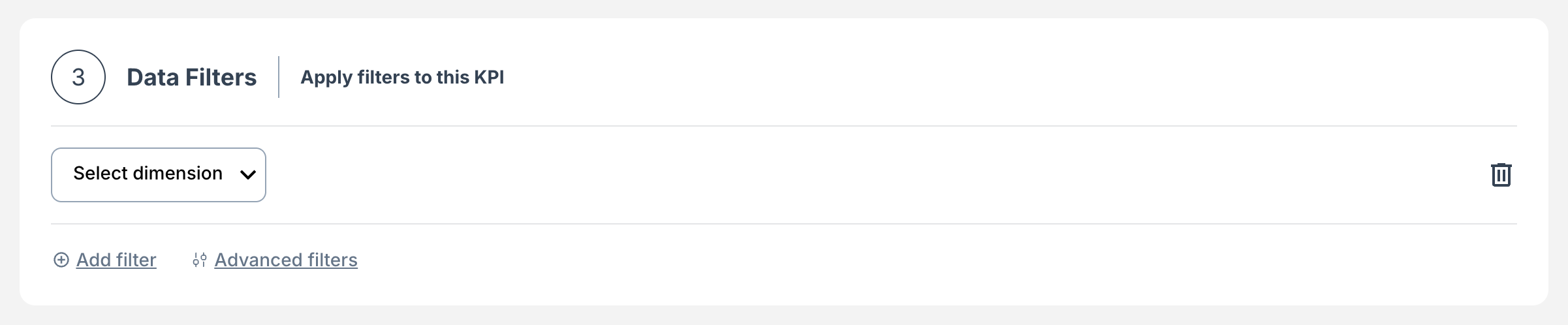 Advanced filter option on a metric page.