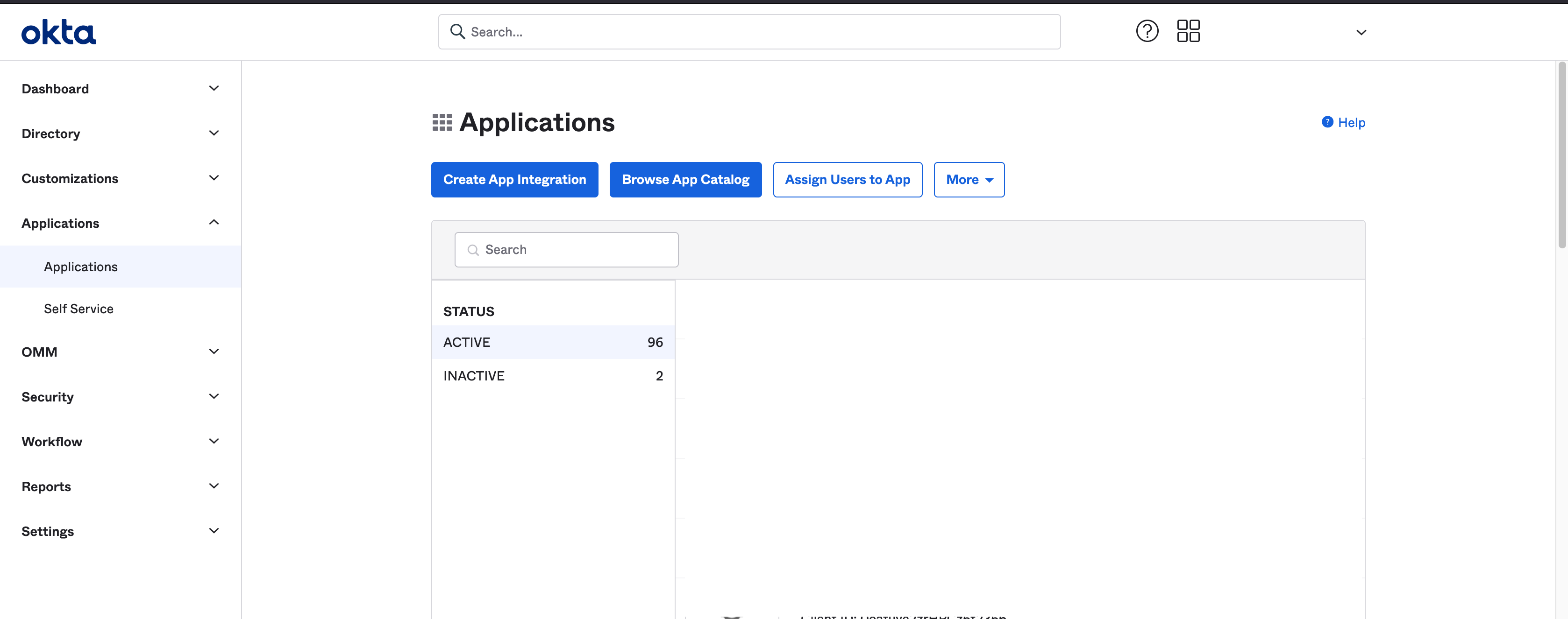 Okta applications page