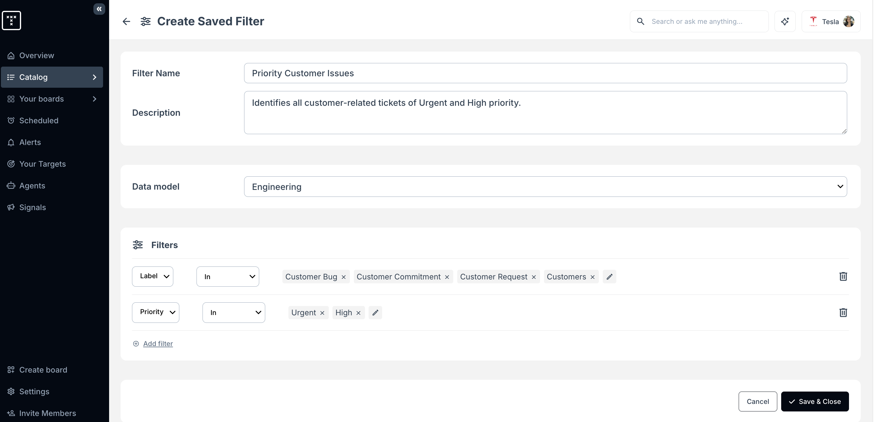 Saved Filter example.