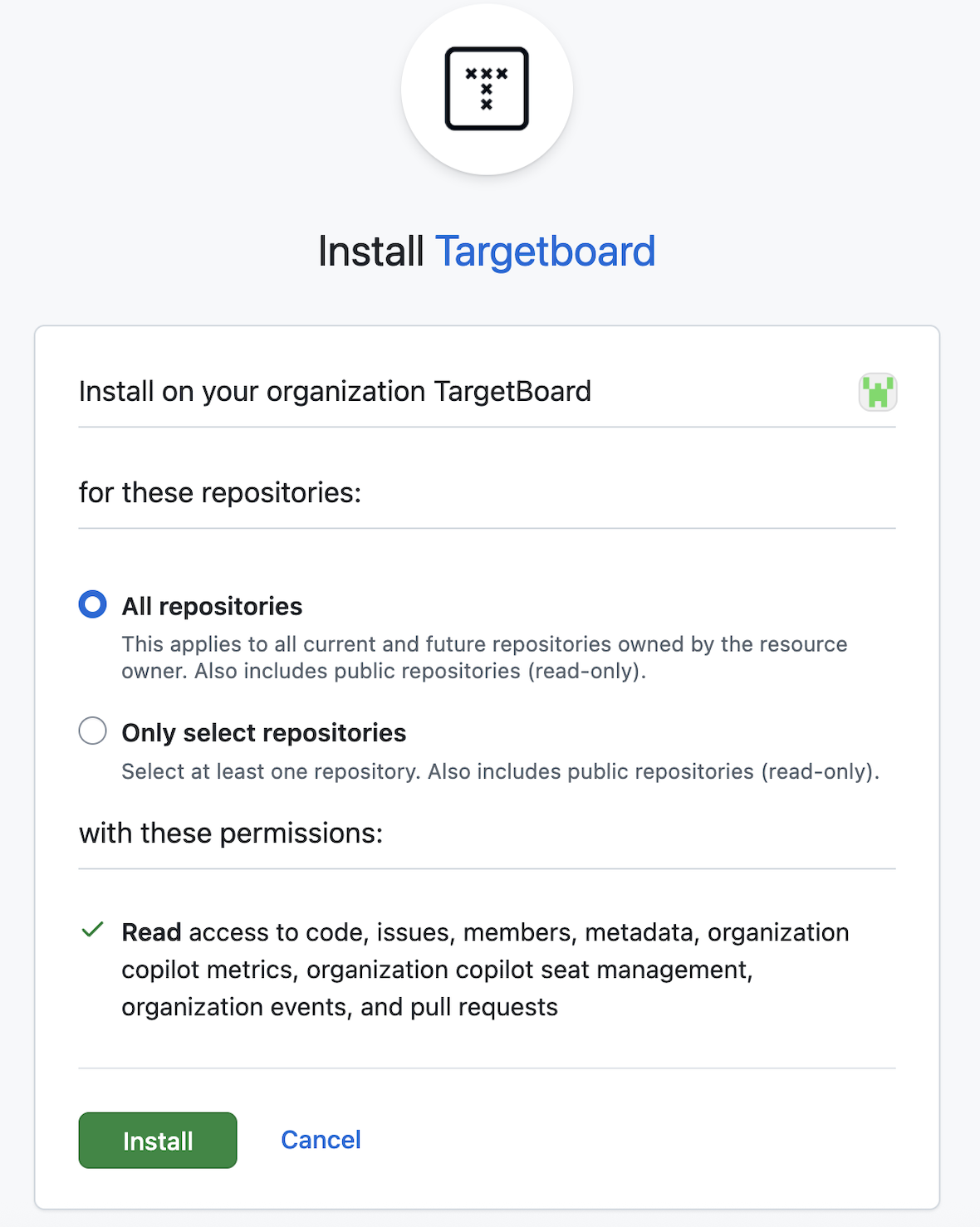 Repo selection and permissions