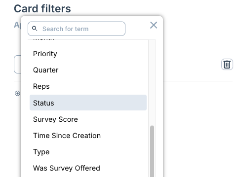 Dimensions available to filter a card.