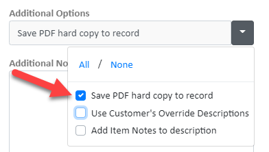 Arrow pointing at Save PDF hard copy to record