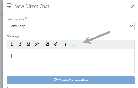 The message box, showing the formatting controls and the attachment option.