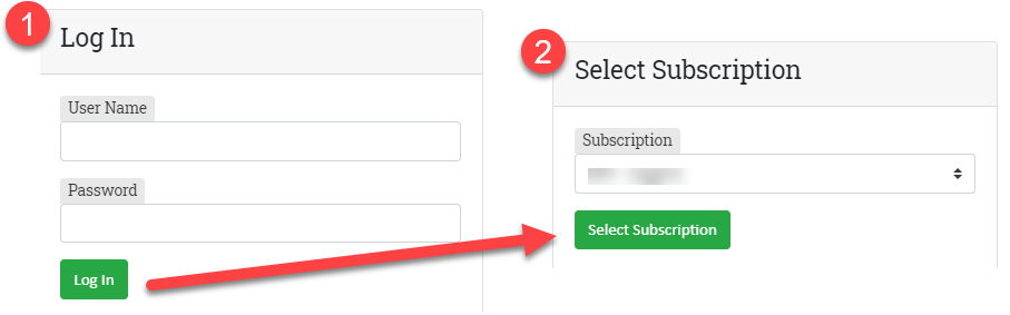 logging in and selecting subscription