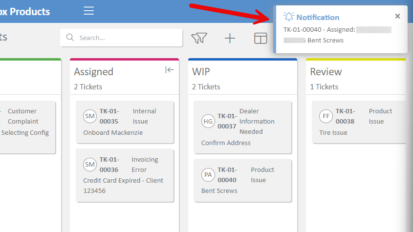 A ticket notification as the recipient sees it.