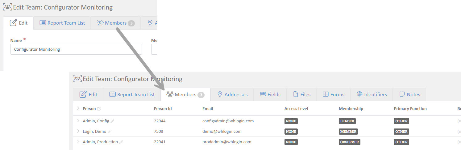 Configurator label and member tab.