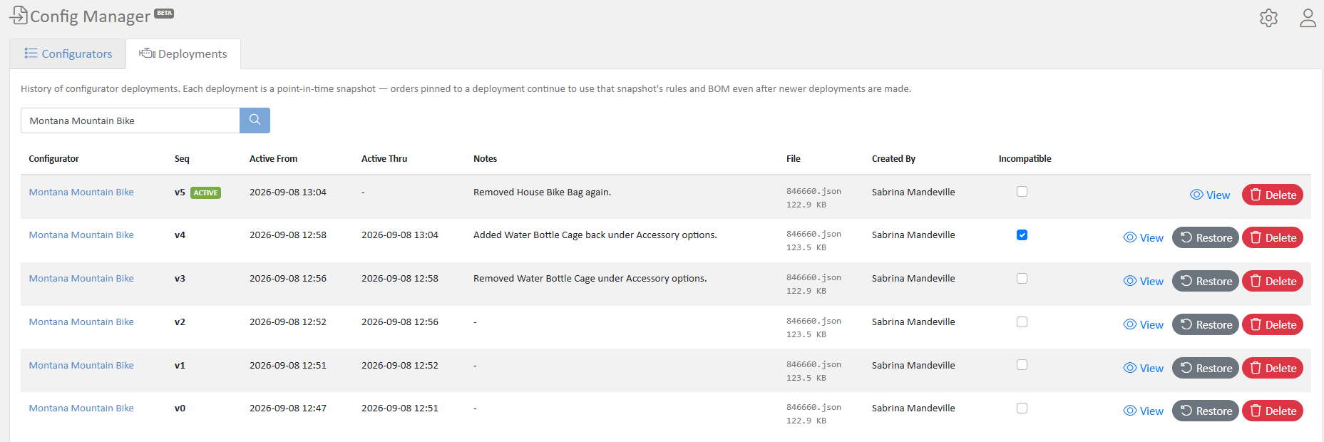 Config Manager Deployments tab.