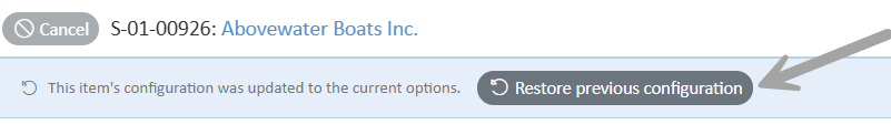 Restore previous config button highlighted.