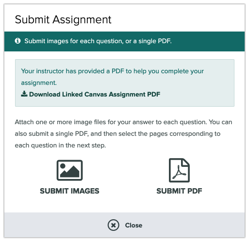 student submission dialog box in gradescope