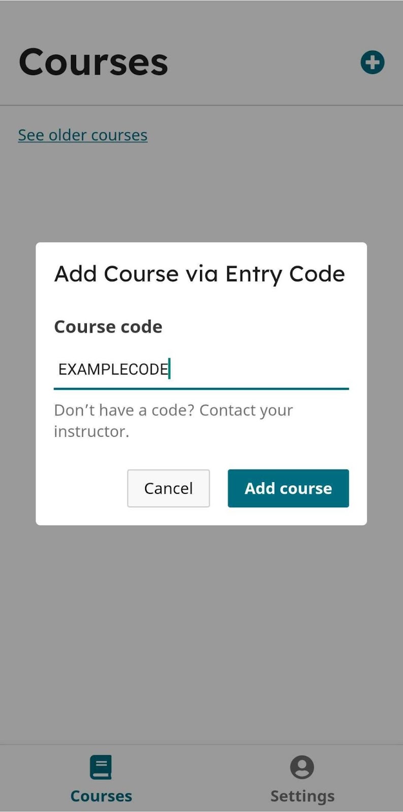 Add course code box