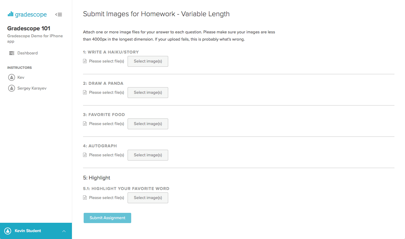 How to submit images to an assignment