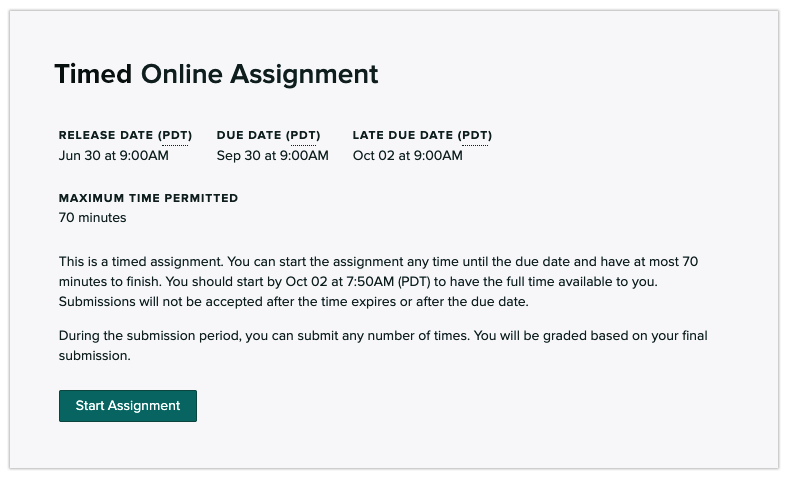 Timed assignment dialog box