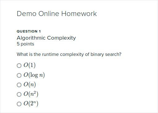Example question of the student interface showing how simple it is for a student to fill out the form.