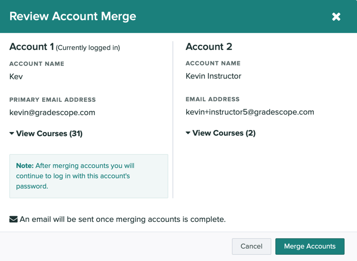 gradescope accounts merging account merge help multiple