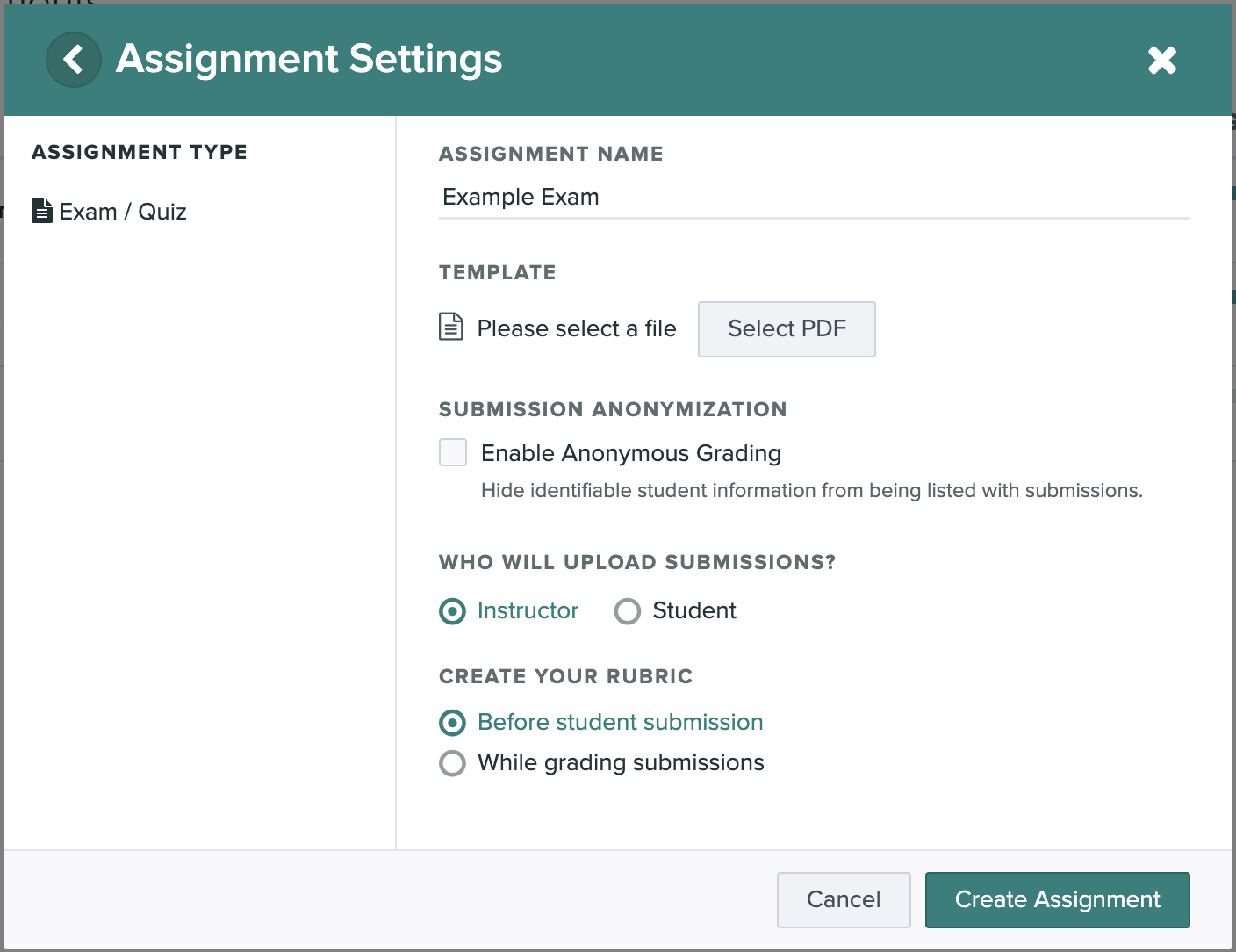 Create rubric assignment settings