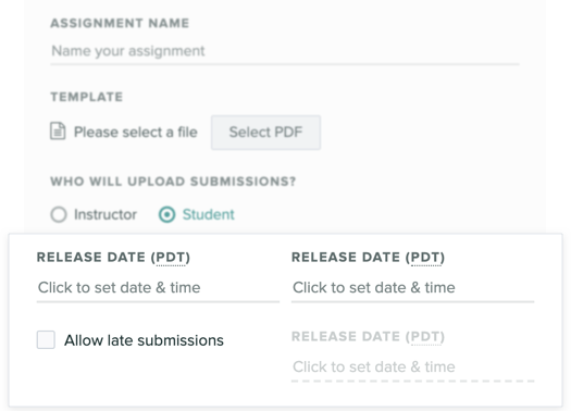 Assignment settings focused on the release date, due date, and late due date settings.