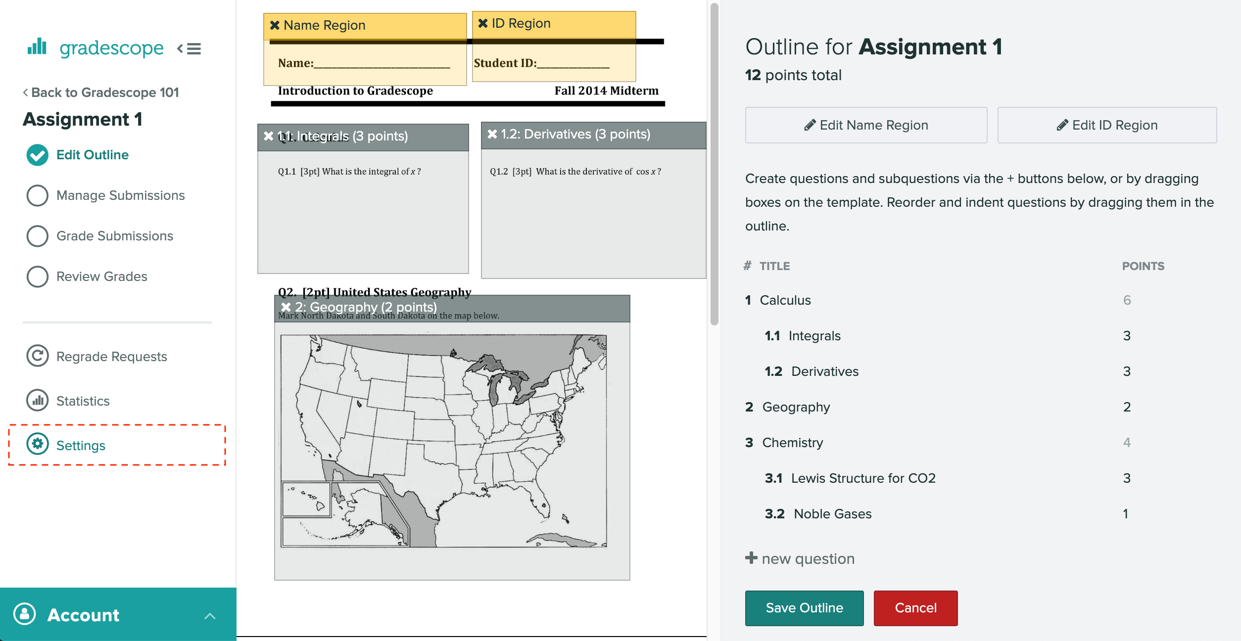 The assignment settings link highlighted within an assignment workflow.