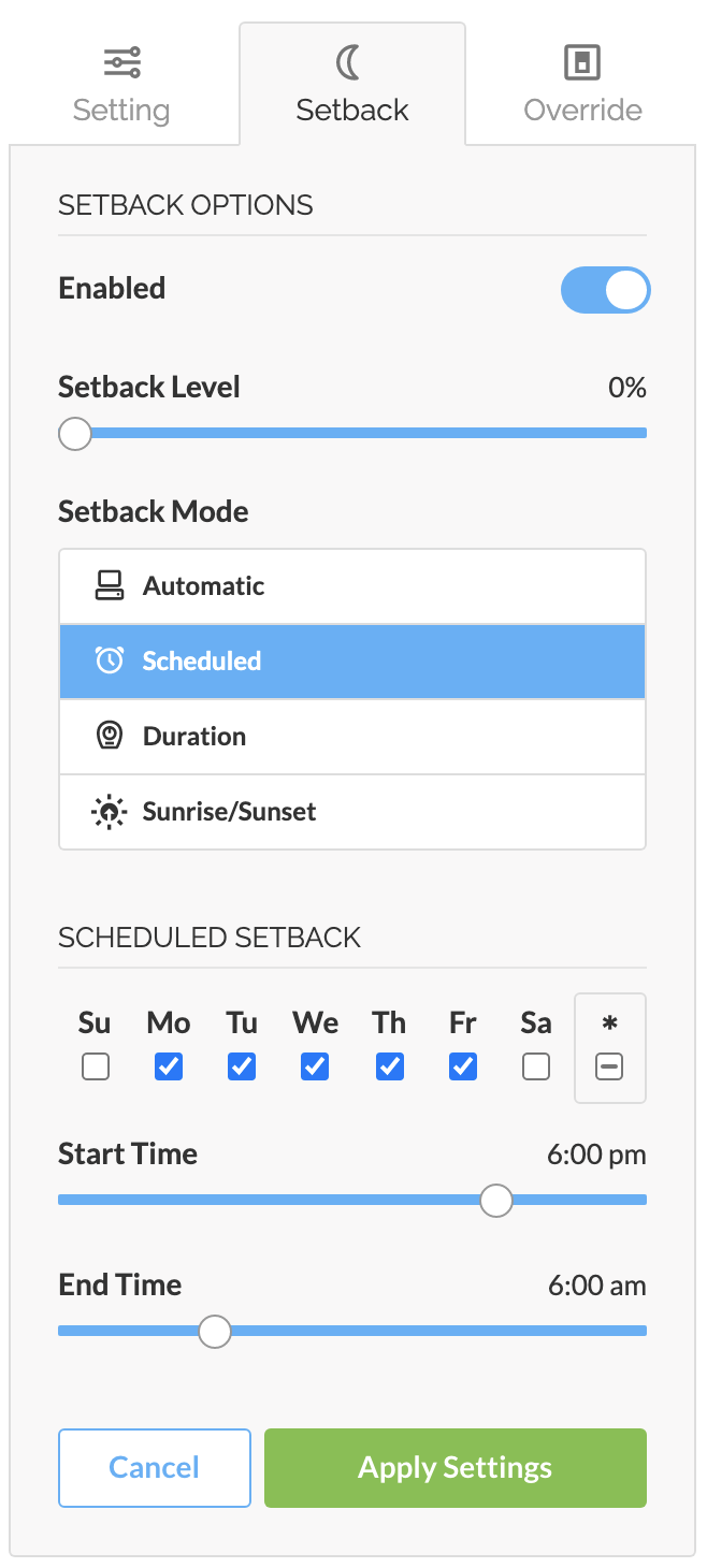 Office User Case - Scheduled Setback