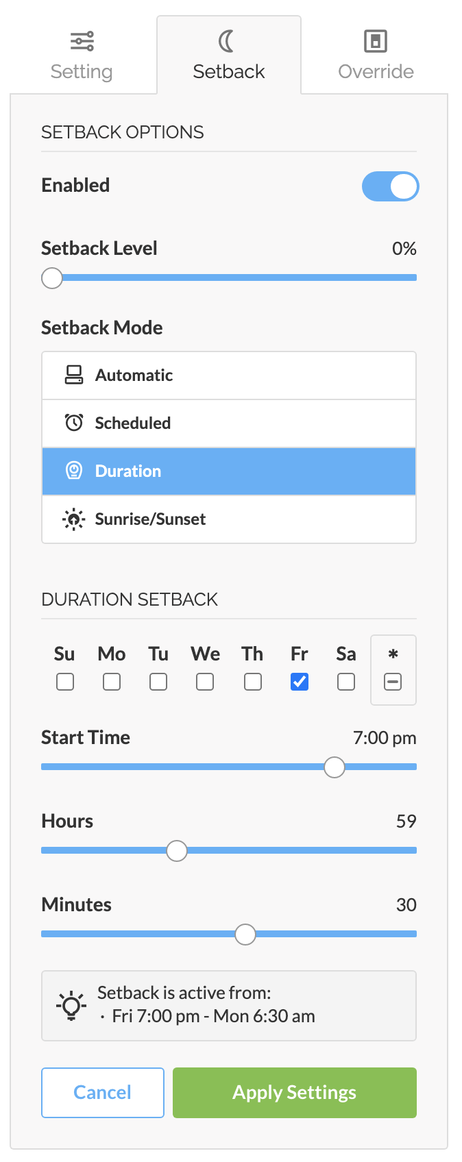 Setback Duration Example 1