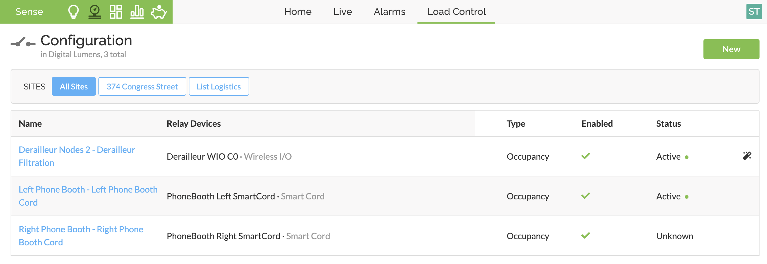 Load Control Configuration menu