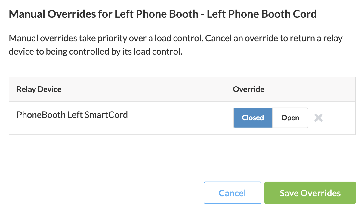 Manual Load Control Configuration Window