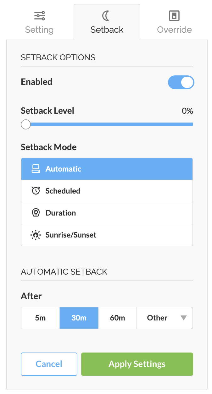 Automatic Setback Configuration Example